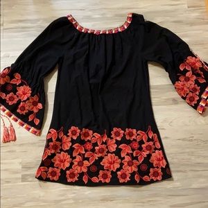 Off the Shoulder Black Embroidered Puff Dress